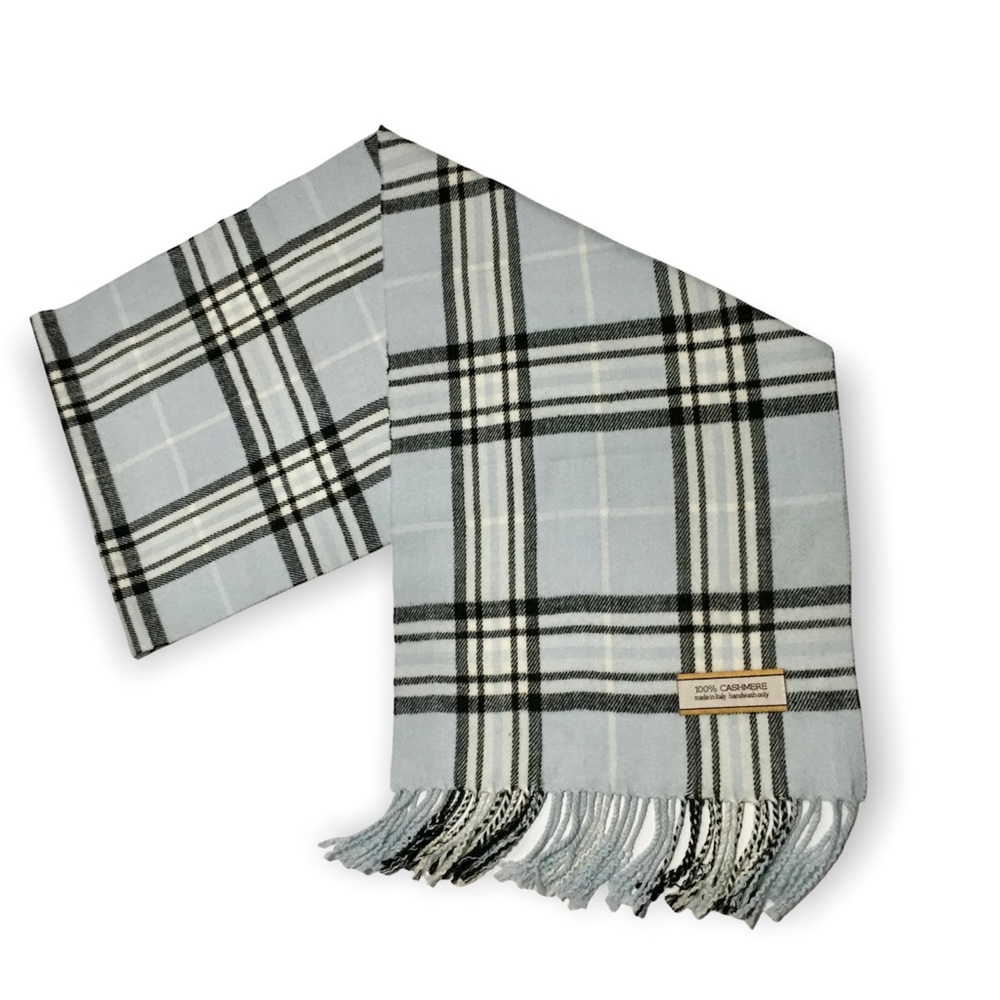 Cashmere Scarf Made in Italy Plaid Blue Super Soft Wrap
